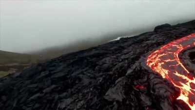 FPV drone footage at the volcanic eruption in Fagradalsfjall Iceland