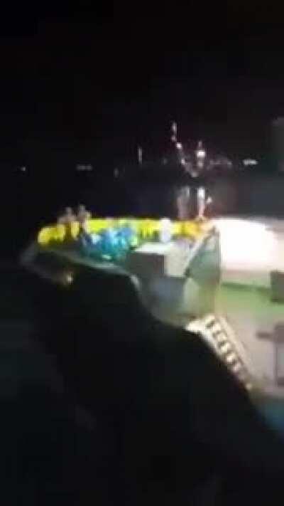 First moment of the Egyptian crew celebrations after freeing Evergiven in Egyptian Suez Canal