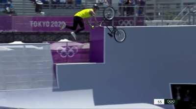 Logan Martin lands a front bike flip in Olympic competition