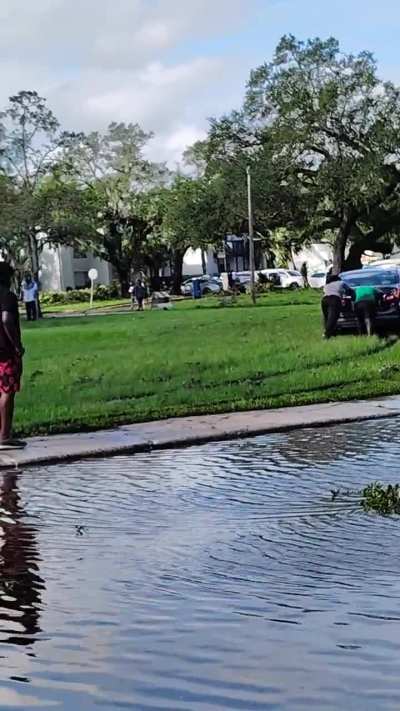 Kids pushing car after hurricane milton