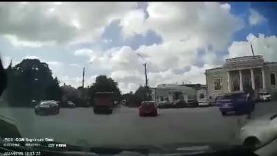 The moment of the arrival of an unknown rocket in the center of Taganrog, Russia, this afternoon