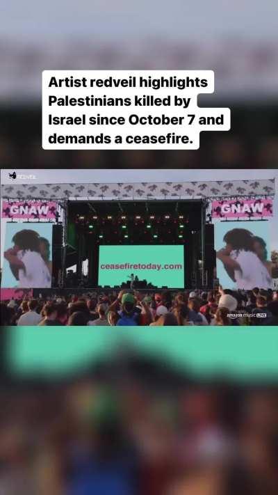 Artist Red Veil gives a speech for Palestine at the Camp Flog Gnaw music festival in Los Angeles