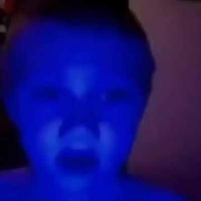 Kid turns blue and disappears