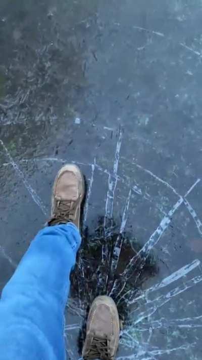 Frozen river Ice Breaking on walk