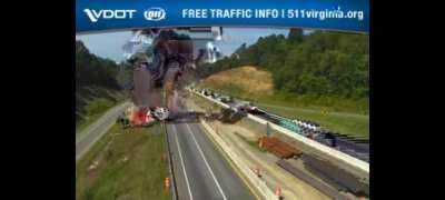 Big Rig Hits Guardrail Rail &amp; Explodes in Salem, Virginia