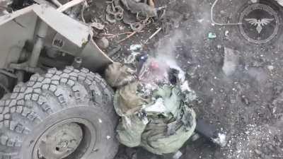 Ukrainian FPV drones strike Russian infantry hiding amidst wreckage and in a dugout.