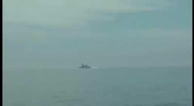 Russian coast guard video of HMS Defender incident. Fire opened at 05:24