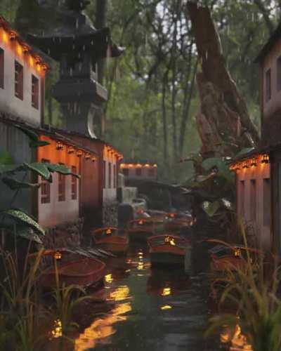 Another another rain animation i made a while ago, thought little miniture river village had good rain vibes idk