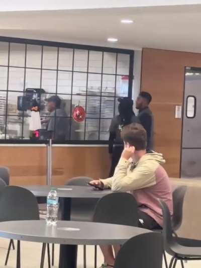 Campus dining employee freaks out and is escorted out of student center after getting bit in the finger by coworker