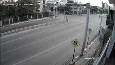 2 army trucks hit each other on a empty road in Mandalay.