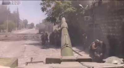 Rebel mortar round landed to a group of SAA soldiers, Damascus, 2013