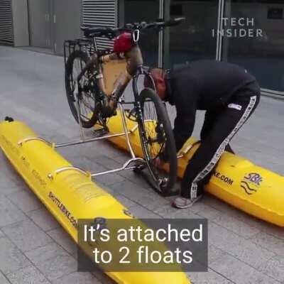 Dhruv Barua collects plastics on a floating bike along the Thames and London canals.