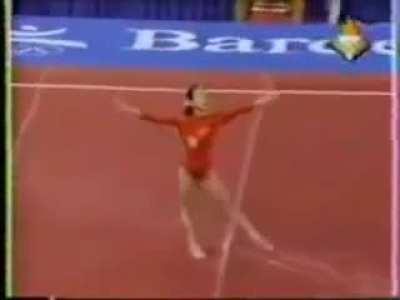 The last time a &quot;Thomas Salto&quot; was successfully performed in ladies gymnastics. The move is now banned for its extreme danger.