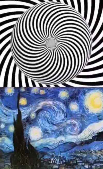 Best way to see Van Gogh's Starry Night is to stare directly at the center of the spiral for 20 seconds and then look at the painting