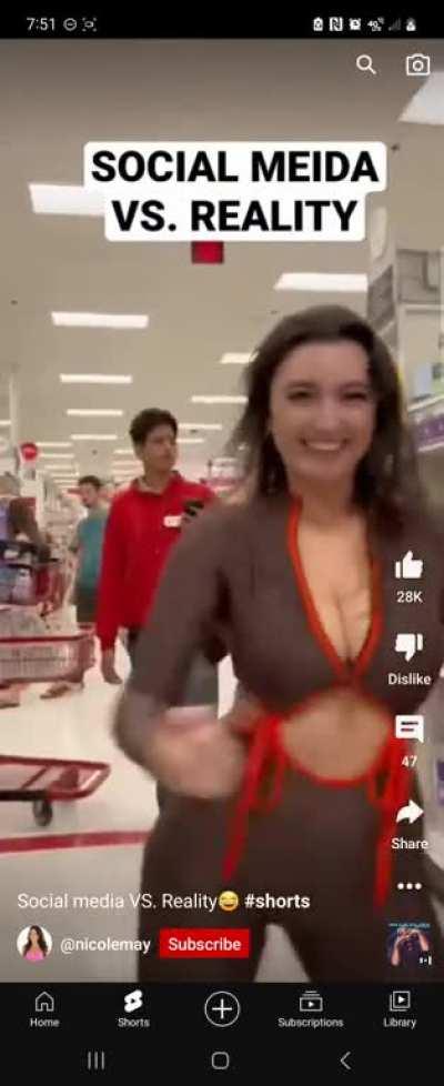 Stunts in Target, and she's complaining about the guy in the back