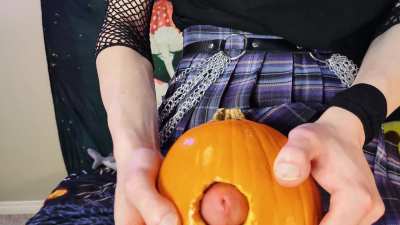 Going through a pumpkin with my big dick 🎃