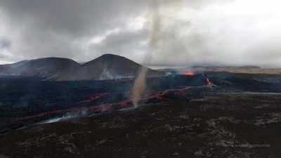 Fagradalsfjall region, Iceland July 24, 2023 Volcano produces Tornado.  Via Martin Sanchez on YT