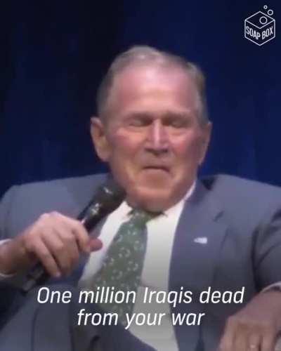 Bush laughs as he's confronted again about his war crimes