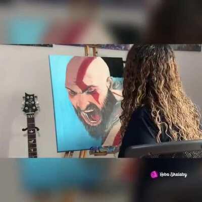 [VIDEO] God of war 4 was the best game I’ve ever played! And the graphics were unbelievable! Here is my painting of Kratos 🤩 hope you like it