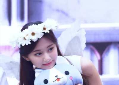 Tzuyu with a plushie