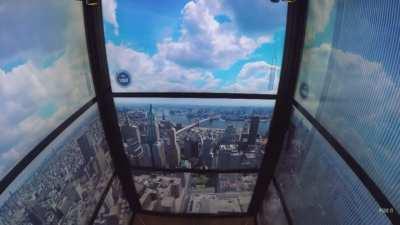 This elevator in the One World Trade Center that shows the evolution of New York City.