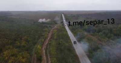 Drone footage of Ukrainian tank engaging targets including a Russian tank