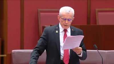 Australian senator Malcolm Roberts. Finally a politician speaking some truth. The situation in my home country is just unbelievable. Hold in there guys.