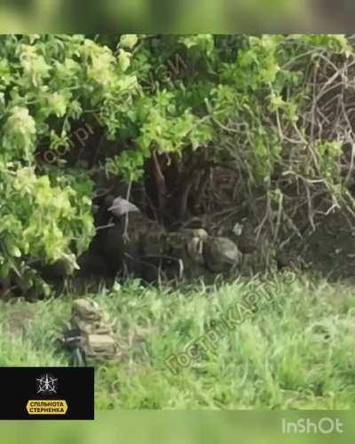 A Russian infantry group attacking in the direction of Kharkiv is taken out by Ukrainian drone dropped munitions 