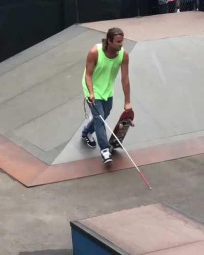 Blind skater, Dan Mancina, lines up for a 50/50