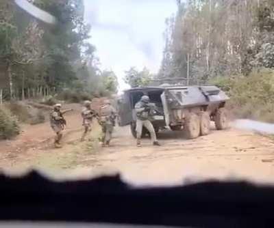 Chilean police engages native insurgency in Ercilla, Chile. Date unknown.