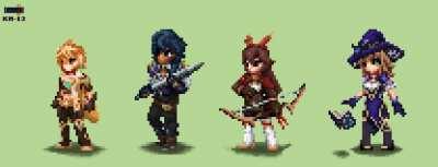 A small pixel art of some characters in FFBE style.