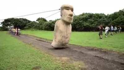 Demonstration of how people of easter island could’ve moved the Moai statues