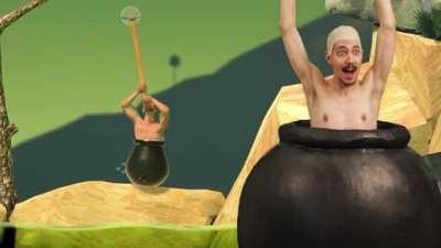 Playing Getting Over It in a real pot with a hammer