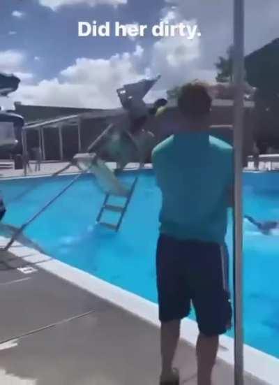 Pushing the lifeguard and chair into an occupied pool.