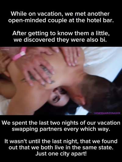 Swinger couples on vacation find out they live near each other