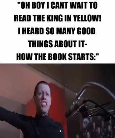 TECHIE WHAT DO YOU THINK ABOUT THE KING IN YELLOW, TO ME IT WAS PERTTY GOOD BUT IT FELL OF ON AN PASS THE The Street of the First Shell STORY.