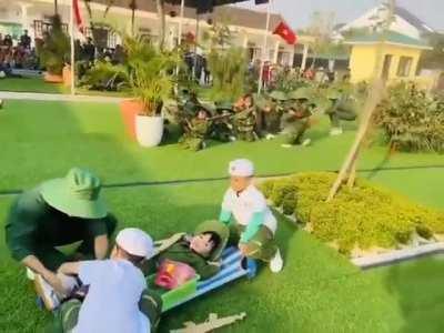 Vietnamese preschoolers are learning about history by reenacting a Vietnam War battle