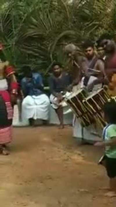 Kid with smol chenda joins the big leagues (from r/Kerala)