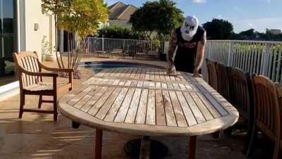 Restoring an outdoor table, part 1. Power washing and sanding.