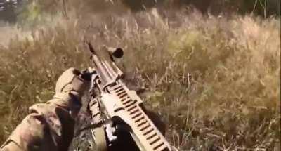 FPS view - UA troop uses M249 to cover evacuation of wounded personnel. Bakhmut 2023