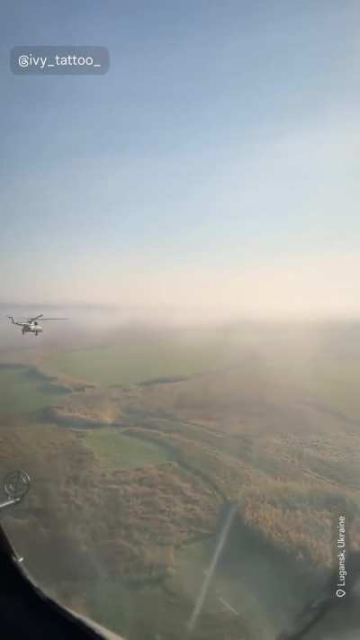 Ukrainian military helicopters flew over the beautiful landscape of the Luhansk region. October 2024.