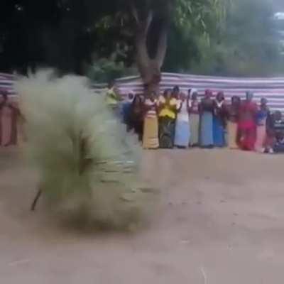 The Zangbeto is a ritualistic Gambian dance wherein the dancer is cloaked in palm fronds from head to toe