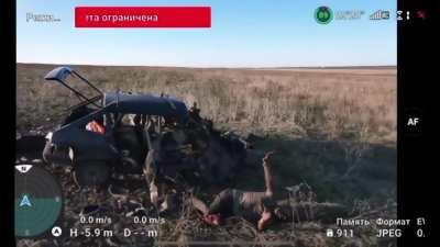 Two russians in a lada hits a mine - aftermath (Higher Quality)