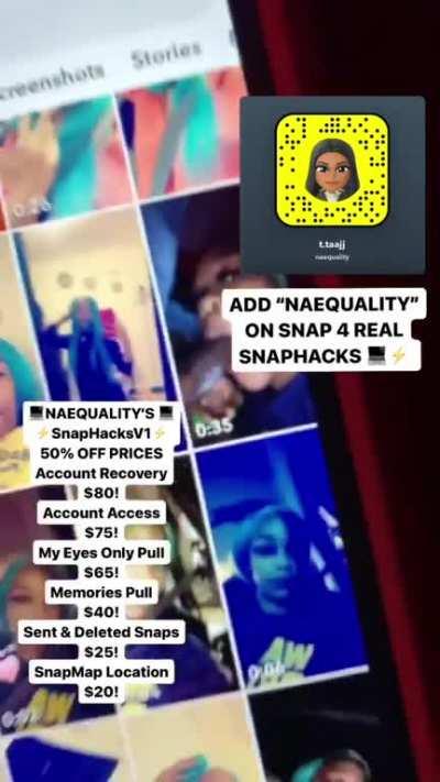 Contact &quot;NAEQUALITY&quot; Via Snapchat // &quot;NAEQUALITYY&quot; ON Tele To Order Account Services For Snapchat, We're Able To Do Account Recovery, Account Access, My Eyes Only Pulls &amp; More! Proof + Group In Comments Below! Check Us Out To Order!