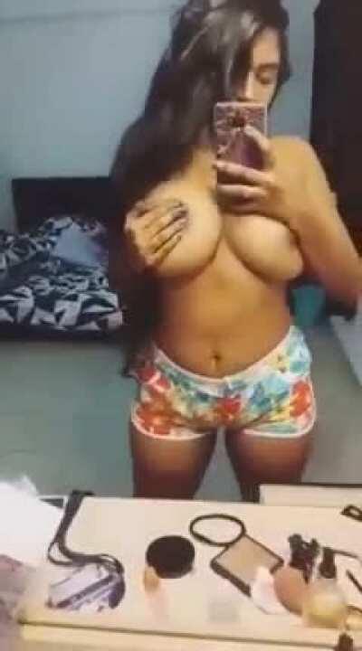 Shy Girl Showing Boobs in Selfie Video