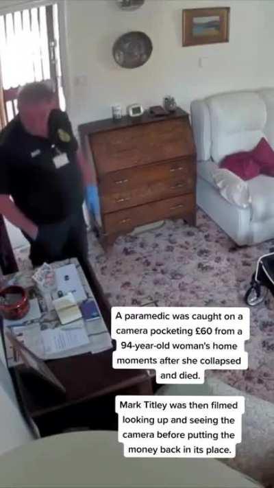 Paramedic try’s stealing £60 before noticing the camera…