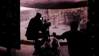 Instead of using green screens, The Mandalorian was shot inside a set with ultra-high resolution screens wrapping around it