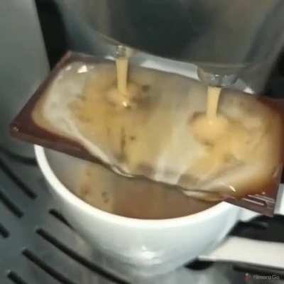 Pouring coffee over chocolate