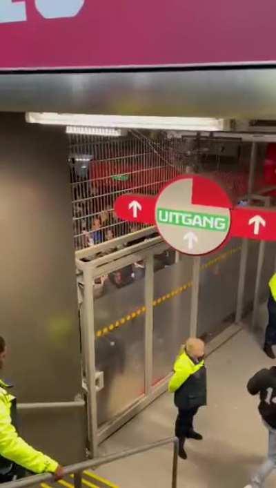 Psv supporters trying to break into the home crowd section during ajax - psv. They weren’t too hapy about losing 5-0 i guess..