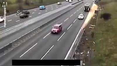 Fly-tippers on the M6 in England are escorted back by police to pick up all their rubbish